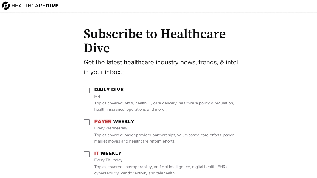 Healthcare Dive Newsletter